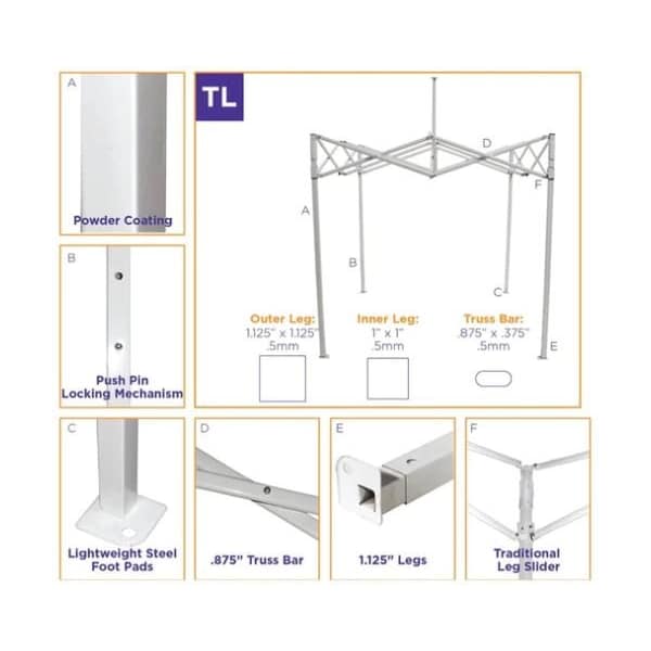 TL Kit 10 FT X 10 FT  , 210d Top White , Roller Bag, And 4 Weight Bags